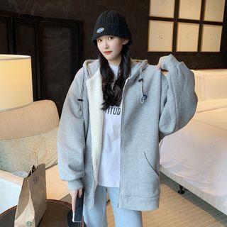 Long Sleeve Plain Fleece Hooded Jacket