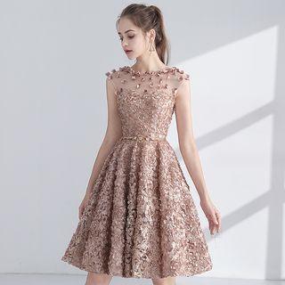 Petal Detail Sleeveless A-line Cocktail Dress