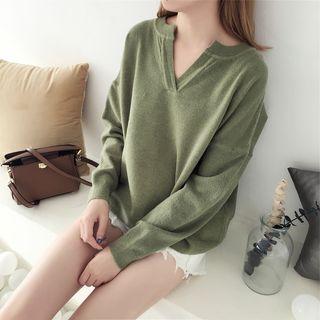 Plain Split-neck Sweater