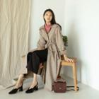 Single-breasted Checked Trench Coat With Belt Brown - One Size