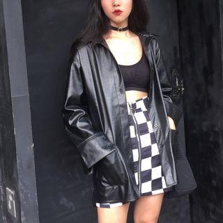 Buttoned Faux Leather Jacket