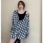 Mock Two-piece Loose Shirt Plaid - One Size