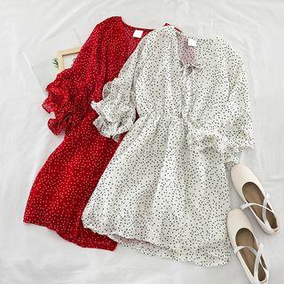 Dotted V-neck Chiffon Dress