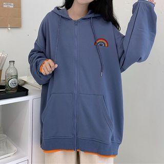 Rainbow Embroidered Zip Hoodie