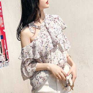 Short-sleeve Asymmetric Chiffon Top