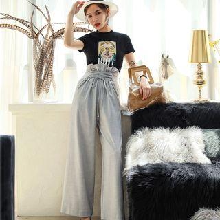 High-waist Lace-up Wide-leg Pants