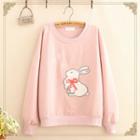 Rabbit & Heart Embroidered Round-neck Sweatshirt