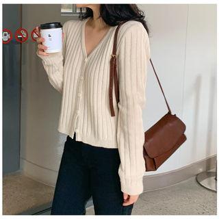 Woolen Rib-knit Cardigan