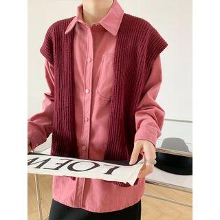 Set: Pocket Detail Shirt + Knit Cape