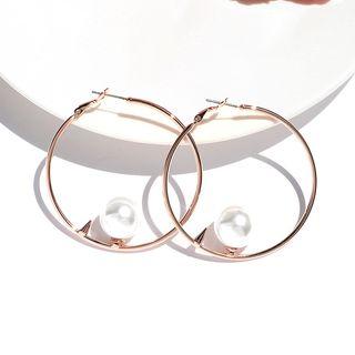 Faux Pearl Alloy Hoop Earring 1 Pair - Gold - One Size