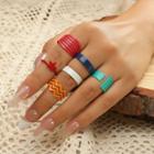 Set Of 6: Geometric Alloy Ring (various Designs) Set Of 6 - Red & White & Orange - One Size