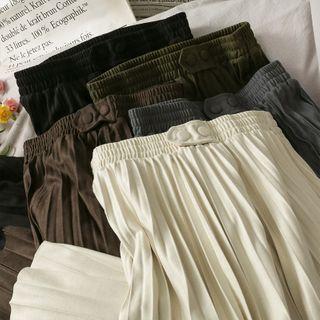 Faux-suede Pleated Midi Skirt In 5 Colors