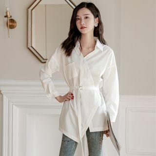 Long-sleeve Belted Asymmetric Blouse