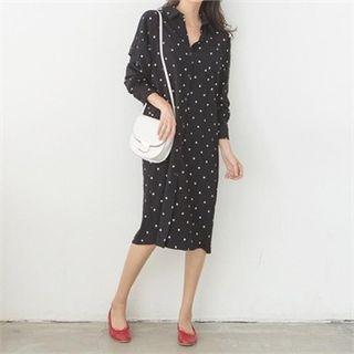 Pocket-dot Midi Shirtdress With Sash Black - One Size