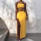 Set: Strappy Camisole Top + Slit Maxi Fitted Skirt