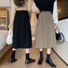 Elastic-waist Plain Midi A-line Skirt