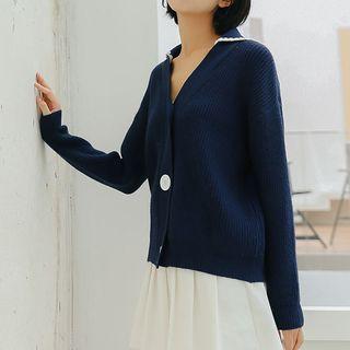 Contrast Trim V-neck Cardigan Sapphire Blue - One Size