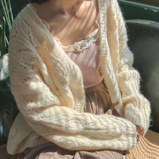 Toggle-button Open-knit Oversize Cardigan