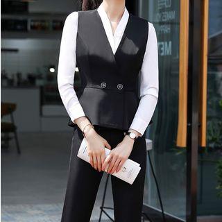 Double Button Vest / Fitted Skirt / Dress Pants / Set