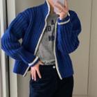Contrast Trim Knit Cardigan Blue - One Size