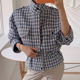 Long-sleeve Plaid Tweed Shirt