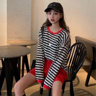 Long-sleeve Striped T-shirt + Shorts