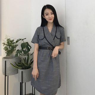 Short Sleeve Collared Plaid Midi Dress