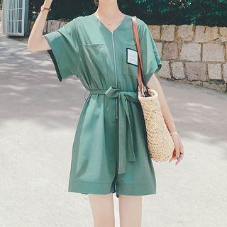 Short-sleeve Pocket Detail Romper