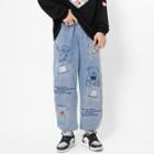 Lettering Cartoon Print Washed Straight Leg Jeans