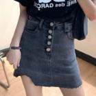 High-waist Frayed Mini Denim Skort