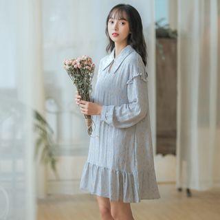 Long-sleeve Floral Print Mini Collared Dress