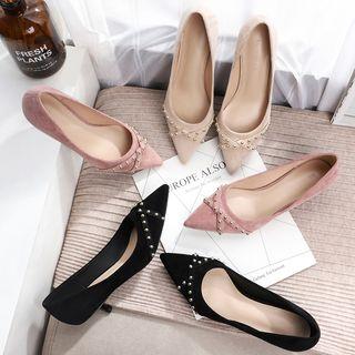 Pointy Studded Kitten Heel Pumps