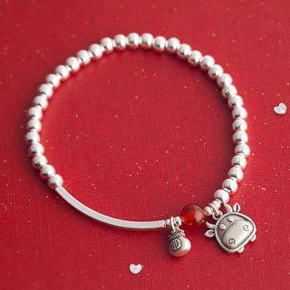 Cow Bangle Silver & Red - One Size