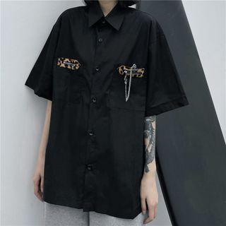 Couple Matching Short Sleeve Leopard Chain Panel Shirt