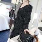 V-neck Frill-hem Dotted Dress