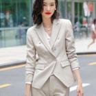 Double-breasted Blazer / Drawstring Blouse / Pencil Skirt / Straight-cut Pants / Set