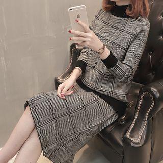 Set: Plaid Sweater + Straight-fit Skirt