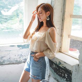 Off-shoulder Crochet-strap Top