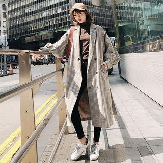 Double Breasted Striped Long Coat