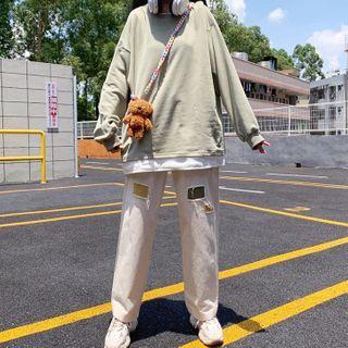 Plain Pullover / Patched Straight-cut Pants