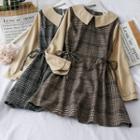 Drawstring-waist Checker Woolen Mini Dress