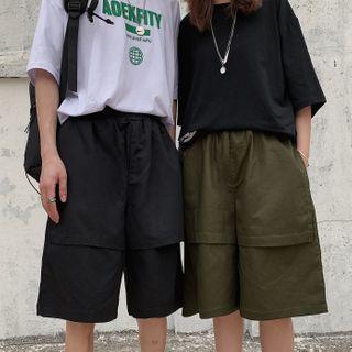 Drawstring-waist Panel Wide-leg Shorts