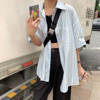 Striped Short-sleeve Shirt As Shown In Figure - One Size