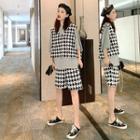 Set Of 3: Houndstooth Sleeveless Top + Shorts + Plain Loose-fit Short-sleeve T-shirt