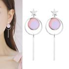 925 Sterling Silver Star Disc & Bar Dangle Earring Star & Pink Circle - Silver - One Size