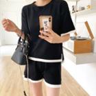 Set: Piped Knit Top + Shorts Black - One Size