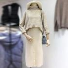 Long-sleeve Striped Knit Top / H-line Knit Skirt / Set