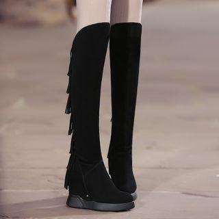 Fringed Hidden Wedge Tall Boots