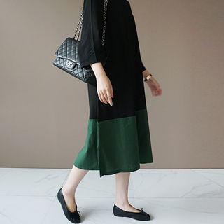 Color-block Round-neck Long Dress