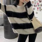 Round Neck Striped Sweater Striped - Black & White - One Size